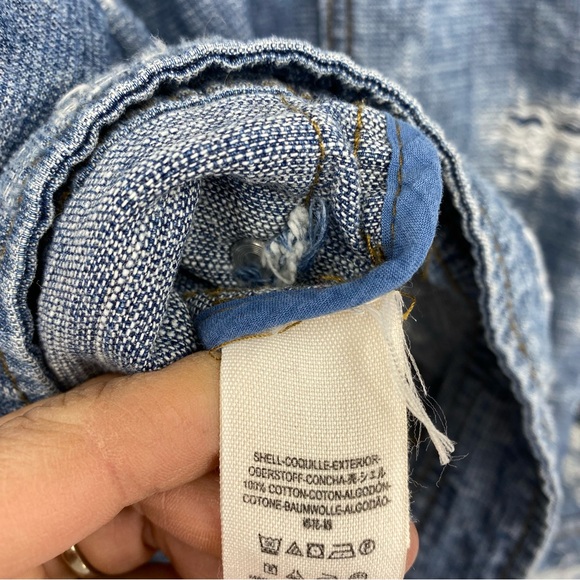 Free People Distressed Denim Bomber Tennis Jacket Small - Picture 7 of 12